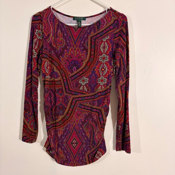 Lauren Ralph Lauren Tops - Lauren Ralph Lauren Paisley Top Womens M Purple Red Ruched Long Sleeve